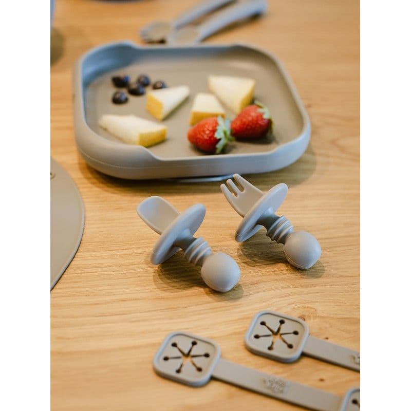 INTERBABY Σετ Εργονομικό Κουτάλι Πιρούνι Anti-Chocking Petrol Grey (4+ μηνών)