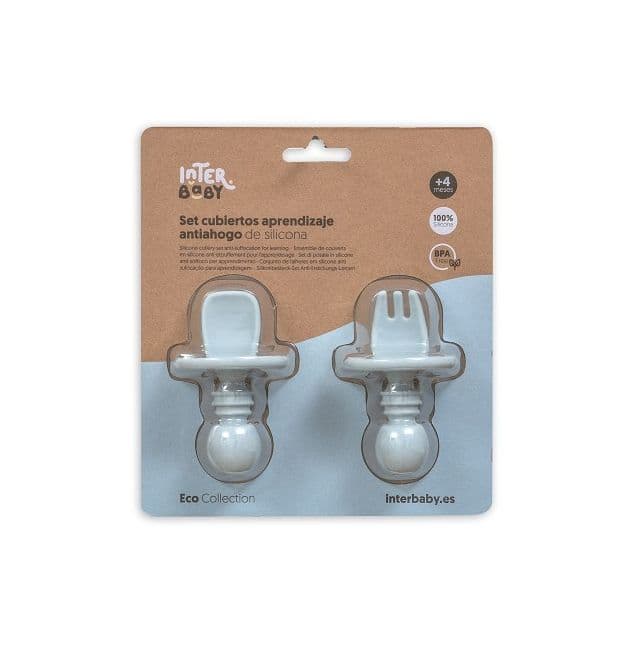 INTERBABY Σετ Εργονομικό Κουτάλι Πιρούνι Anti-Chocking Blue Grey (4+ μηνών)