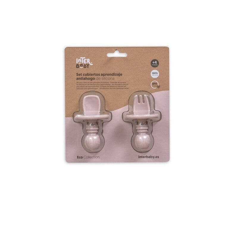 INTERBABY Σετ Εργονομικό Κουτάλι Πιρούνι Anti-Chocking Rosa (4+ μηνών)
