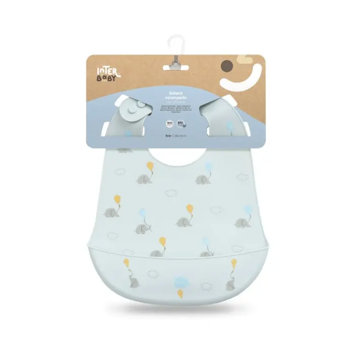 INTERBABY Βρεφική Αδιάβροχη Σαλιάρα Σιλικόνης Με Τσέπη Elephant Azul (6+ μηνών)