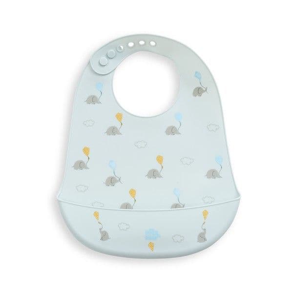 INTERBABY Βρεφική Αδιάβροχη Σαλιάρα Σιλικόνης Με Τσέπη Elephant Azul (6+ μηνών)