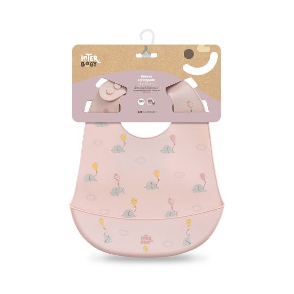 INTERBABY Βρεφική Αδιάβροχη Σαλιάρα Σιλικόνης Με Τσέπη Elephant Rosa (6+ μηνών)