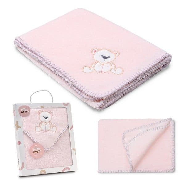 INTERBABY Fleece Κουβέρτα Αγκαλιάς Bear Pink (80×110cm)