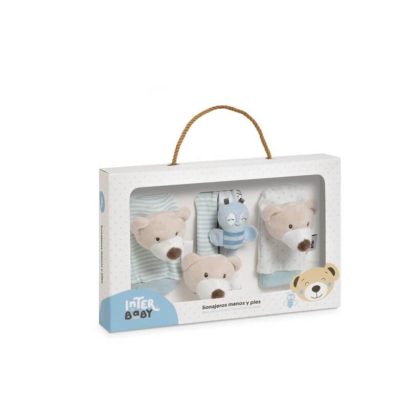INTERBABY Βρεφικά Καλτσάκια & Βραχιολάκια Με Κουδουνίστρα Blue Bear (0+ μηνών)