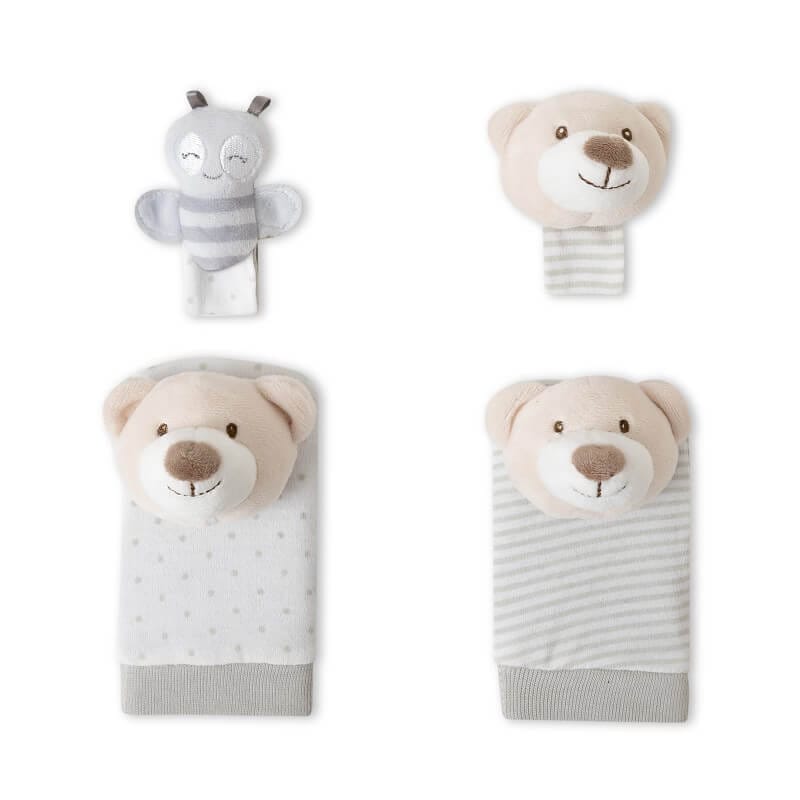 INTERBABY Βρεφικά Καλτσάκια & Βραχιολάκια Με Κουδουνίστρα Grey Bear (0+ μηνών)