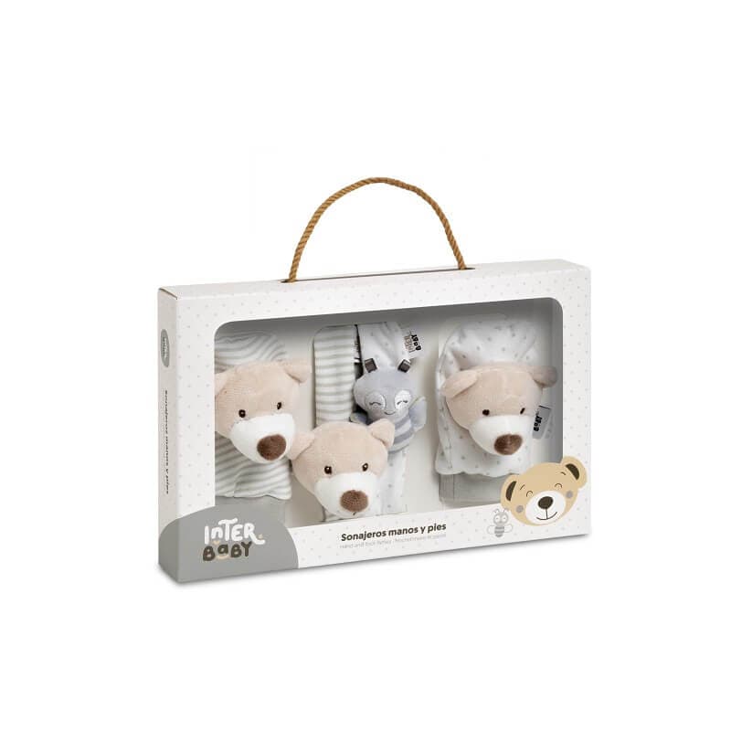 INTERBABY Βρεφικά Καλτσάκια & Βραχιολάκια Με Κουδουνίστρα Grey Bear (0+ μηνών)