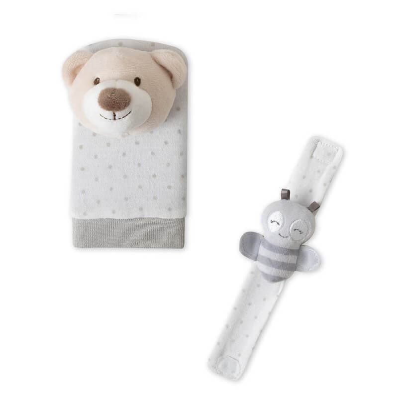 INTERBABY Βρεφικά Καλτσάκια & Βραχιολάκια Με Κουδουνίστρα Grey Bear (0+ μηνών)