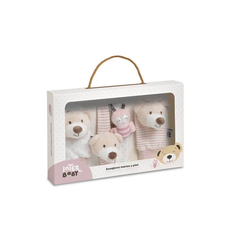 INTERBABY Βρεφικά Καλτσάκια & Βραχιολάκια Με Κουδουνίστρα Pink Bear (0+ μηνών)
