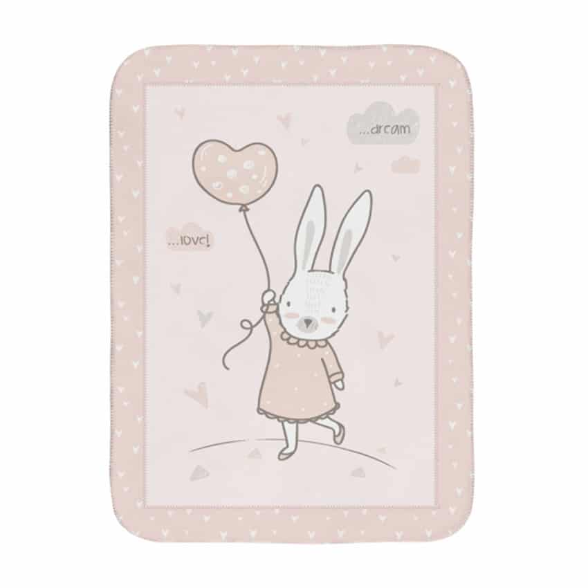 KIKKA BOO Βελουτέ Κουβέρτα Κούνιας Rabbits In Love Pink