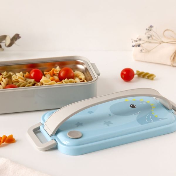 KIOKIDS Ανοξείδωτο Τάπερ Φαγητού Με Αποσπώμενο Ταψάκι Little Dino Blue 550ml