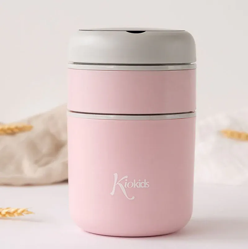 KIOKIDS Ανοξείδωτος Θερμός Φαγητού Για Μωρά Με 2 Θαλάμους & Κουτάλι Ροζ 710ml