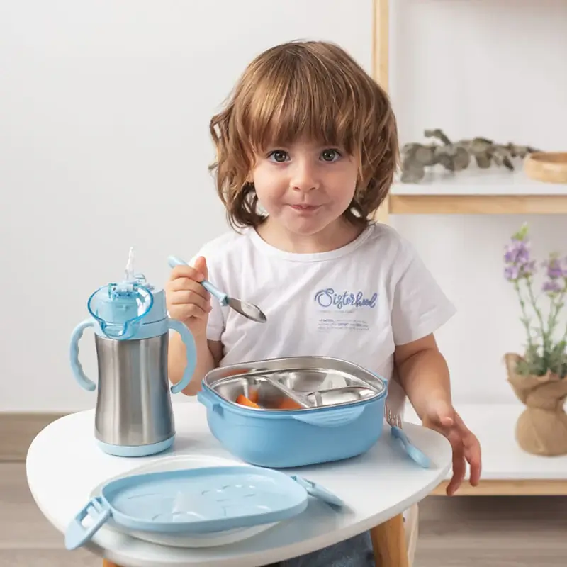 KIOKIDS Ανοξείδωτο Τάπερ Φαγητού Με Χωρίσματα Blue 450ml