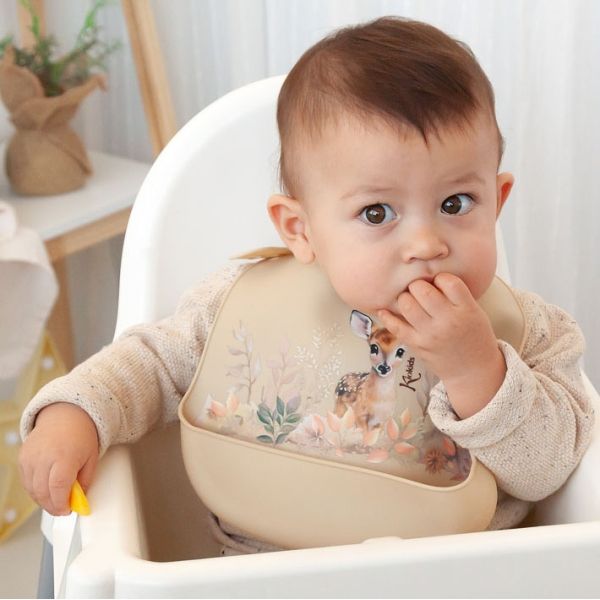 KIOKIDS Βρεφική Σαλιάρα Σιλικόνης Με Τσέπη Little Deer (4+ μηνών)