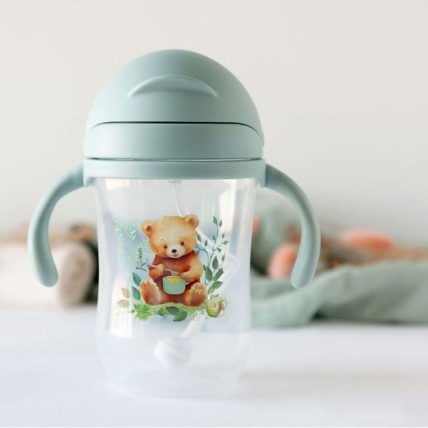 KIOKIDS Εκπαιδευτικό Ποτηράκι Με Καλαμάκι & Βαρίδι Little Bear 300ml (6+ μηνών)