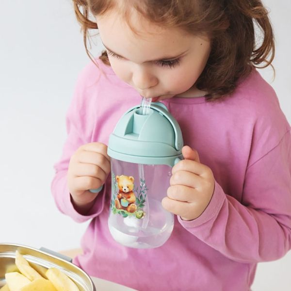 KIOKIDS Εκπαιδευτικό Ποτηράκι Με Καλαμάκι & Βαρίδι Little Bear 300ml (6+ μηνών)