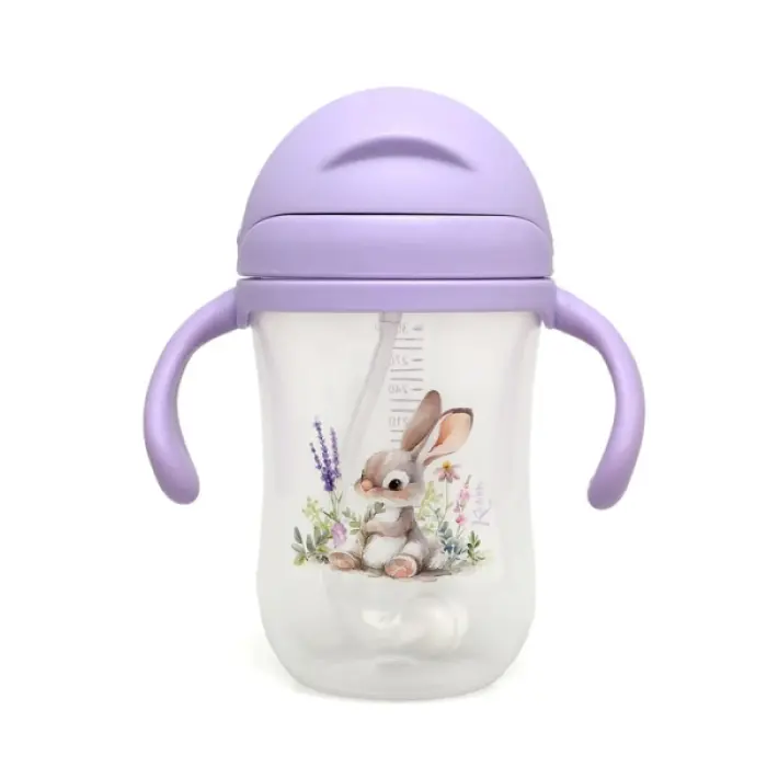 KIOKIDS Εκπαιδευτικό Ποτηράκι Με Καλαμάκι & Βαρίδι Lavender Bunny 300ml (6+ μηνών)