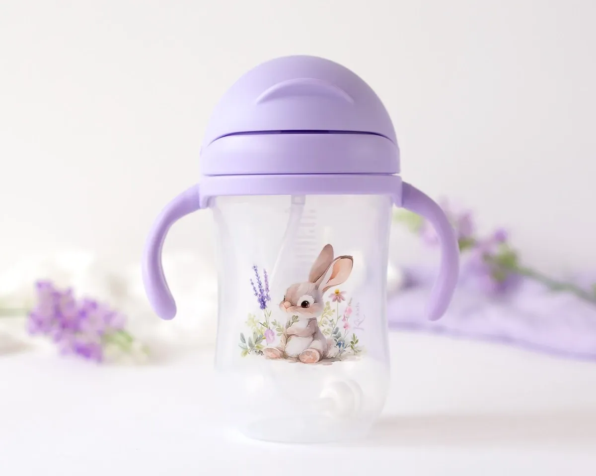 KIOKIDS Εκπαιδευτικό Ποτηράκι Με Καλαμάκι & Βαρίδι Lavender Bunny 300ml (6+ μηνών)
