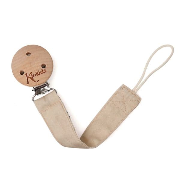 KIOKIDS Κλιπ Πιπίλας Ξύλινο Με Βαμβακερό Ύφασμα Earthy Beige