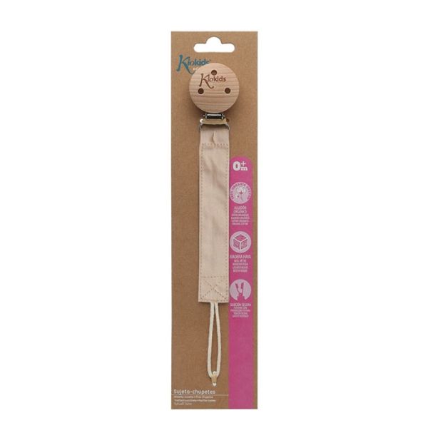 KIOKIDS Κλιπ Πιπίλας Ξύλινο Με Βαμβακερό Ύφασμα Earthy Beige