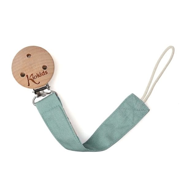 KIOKIDS Κλιπ Πιπίλας Ξύλινο Με Βαμβακερό Ύφασμα Pistachio Mint