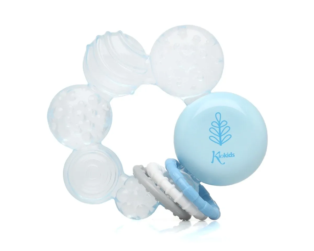 KIOKIDS Μασητικό Σιλικόνης Ψυγείου Για Μωρά Blue Leaf (4+ μηνών)