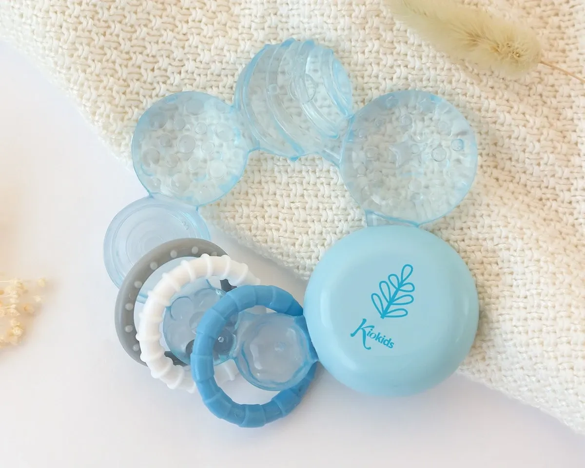 KIOKIDS Μασητικό Σιλικόνης Ψυγείου Για Μωρά Blue Leaf (4+ μηνών)