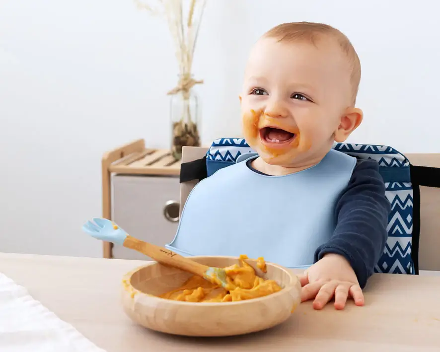 KIOKIDS Παιδικό Πιάτο Bamboo Με Βεντούζα & Κουταλοπίρουνο Blue (4+ μηνών)