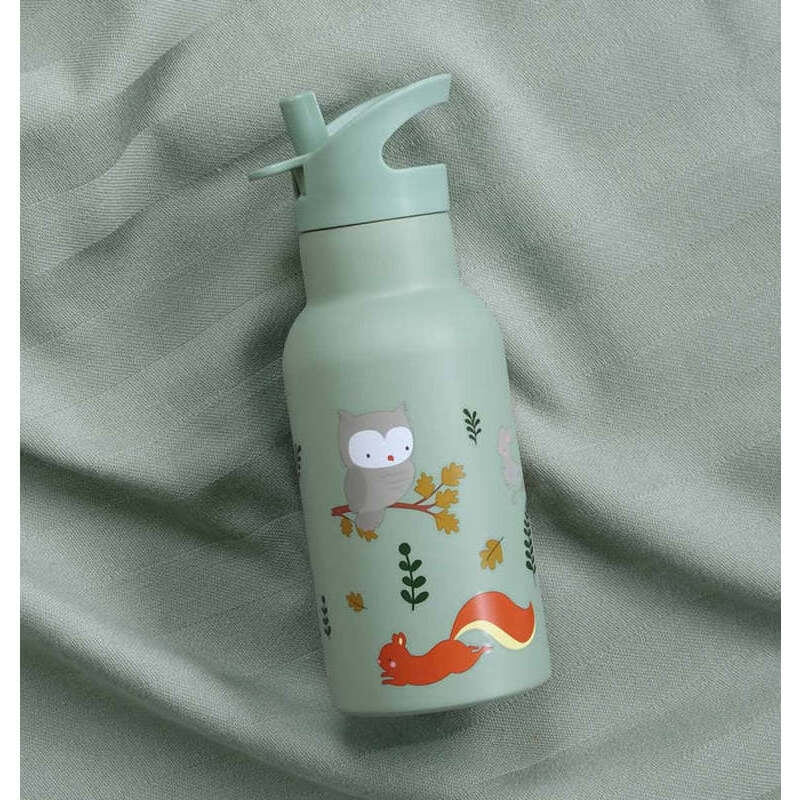 LITTLE LOVELY COMPANY Ανοξείδωτο Παγούρι Θερμός Με Καλαμάκι 350ml Forest Friends (3+ ετών)