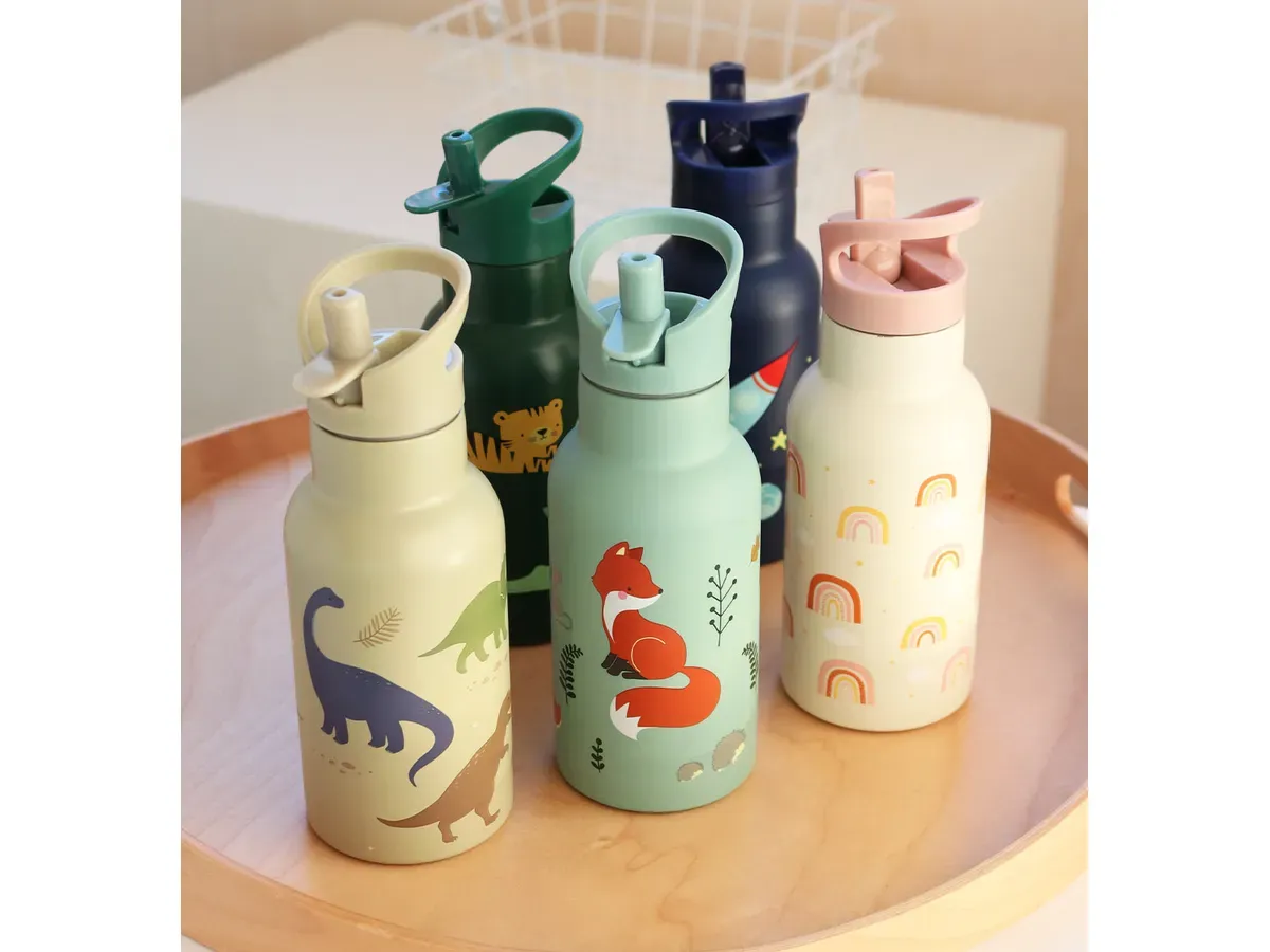 LITTLE LOVELY COMPANY Ανοξείδωτο Παγούρι Θερμός Με Καλαμάκι 350ml Forest Friends (3+ ετών)