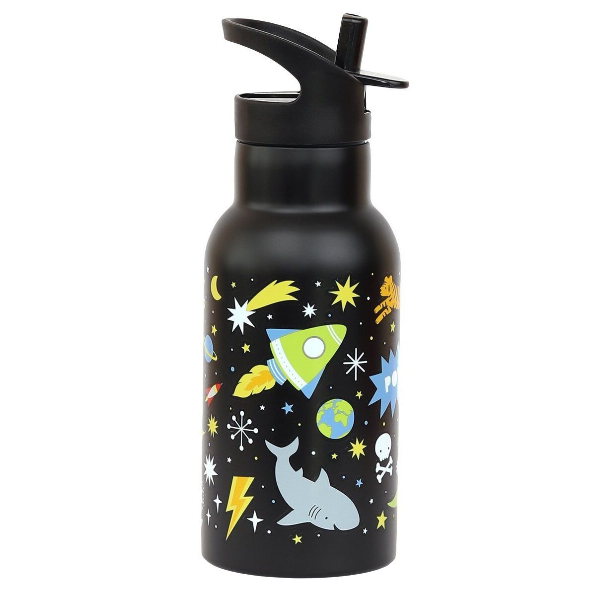 LITTLE LOVELY COMPANY Ανοξείδωτο Παγούρι Θερμός Με Καλαμάκι 350ml Galaxy (3+ ετών)