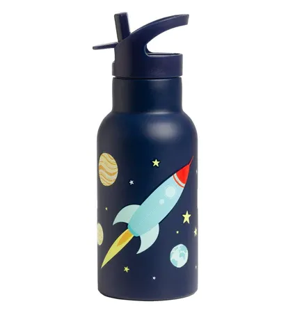 LITTLE LOVELY COMPANY Ανοξείδωτο Παγούρι Θερμός Με Καλαμάκι 350ml Space (3+ ετών)