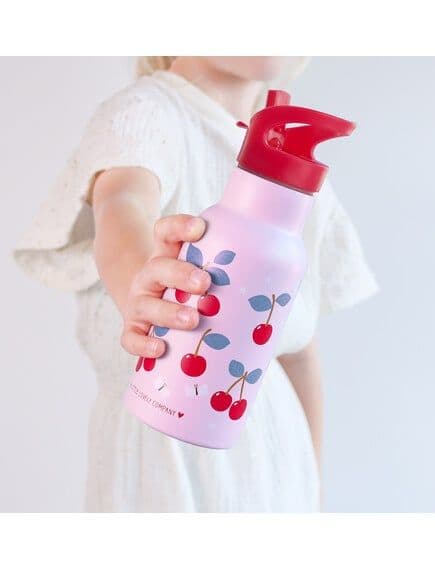 LITTLE LOVELY COMPANY Ανοξείδωτο Παγούρι Θερμός Με Καλαμάκι 350ml Cherries (3+ ετών)