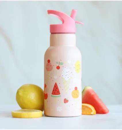 LITTLE LOVELY COMPANY Ανοξείδωτο Παγούρι Θερμός Με Καλαμάκι 350ml Ice Cream (3+ ετών)