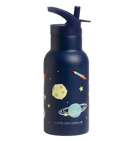 LITTLE LOVELY COMPANY Ανοξείδωτο Παγούρι Θερμός Με Καλαμάκι 350ml Space (3+ ετών)