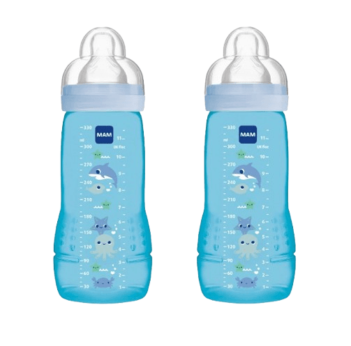 MAM Πλαστικό Μπιμπερό Easy Active Boy 330ml (Double) (4+ μηνών)