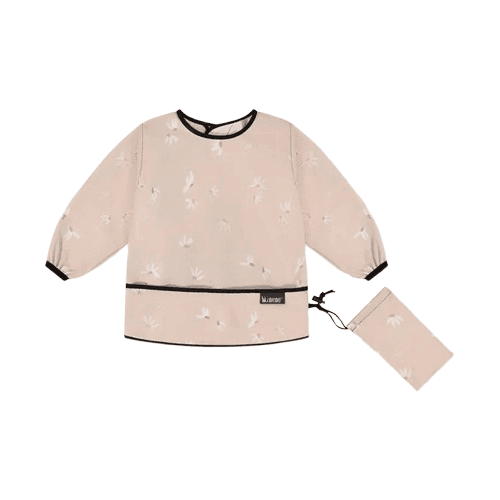 MINENE Μακρυμάνικη Αδιάβροχη Σαλιάρα Με Τσέπη Pink Daisy (6+ μηνών)