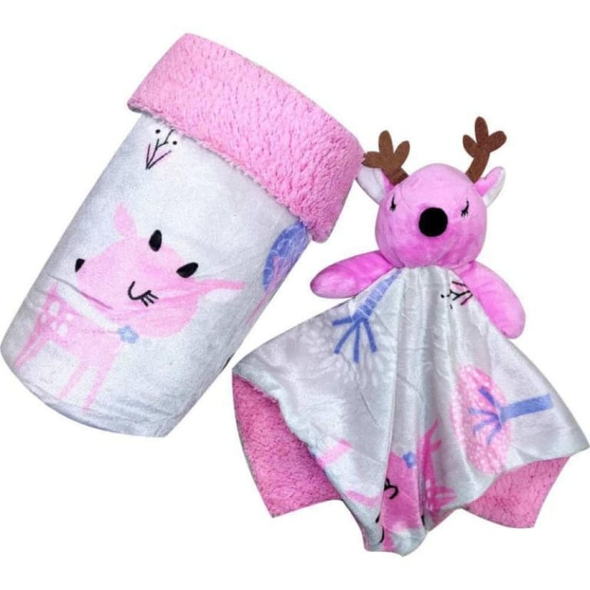 MORVEN Σετ Βελουτέ Κουβέρτα Αγκαλιάς & Ελαφάκι Dou-Dou Pink