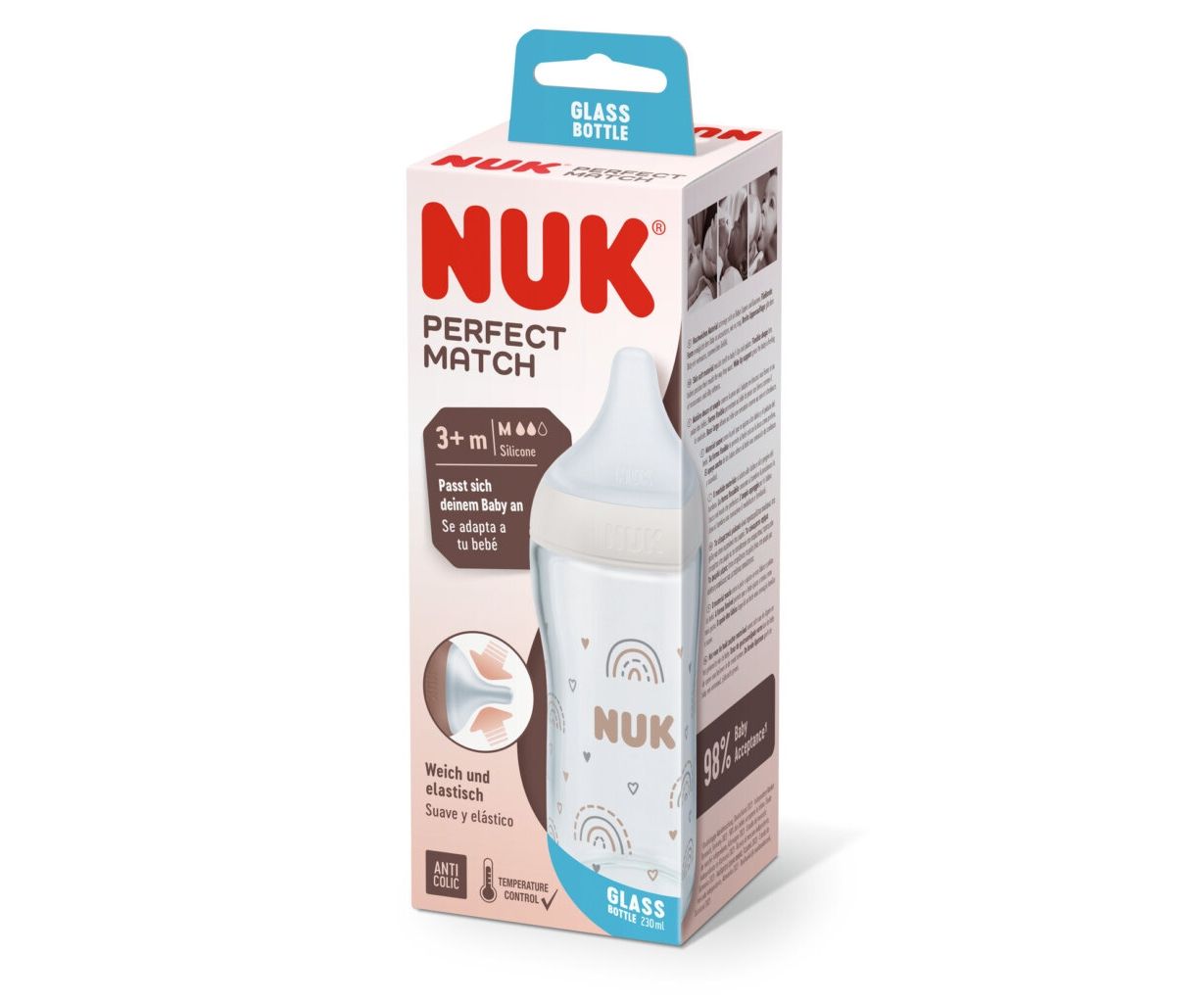 NUK Γυάλινο Μπιμπερό Perfect Match Anti-Colic 230ml (3+ μηνών)