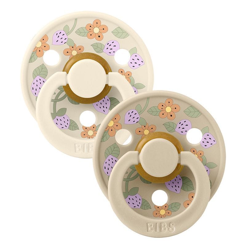 BIBS x LIBERTY Σετ Στρογγυλές Πιπίλες Latex Colour Strawberries & Cream Ivory Mix (0-6 μηνών)