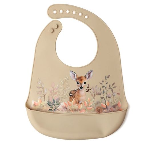 KIOKIDS Βρεφική Σαλιάρα Σιλικόνης Με Τσέπη Little Deer (4+ μηνών)