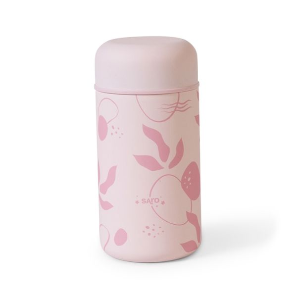 SARO Ανοξείδωτος Θερμός Φαγητού Με Κουτάλι 500ml Leaves Dusty Pink