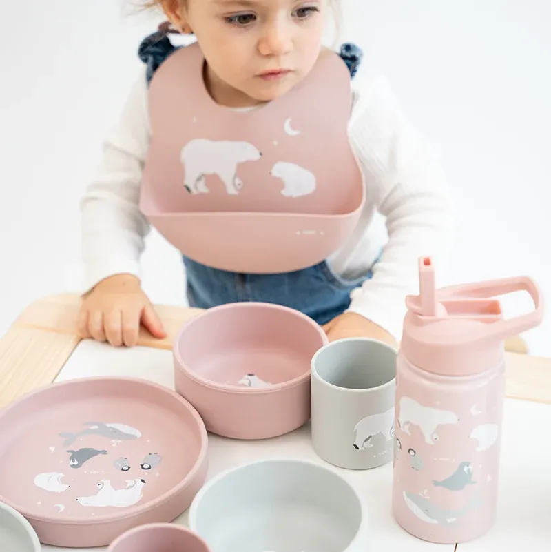 SARO Ανοξείδωτο Παγούρι Θερμός Με Καλαμάκι Polar Bear Pink 350ml