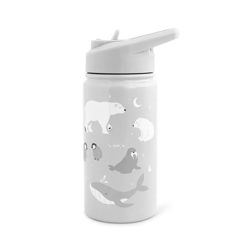 SARO Ανοξείδωτο Παγούρι Θερμός Με Καλαμάκι Polar Bear Grey 350ml