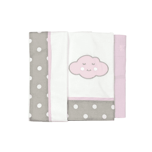 BABY STAR Σετ Σεντόνια Λίκνου Σύννεφο Ροζ (3 Τεμάχια)