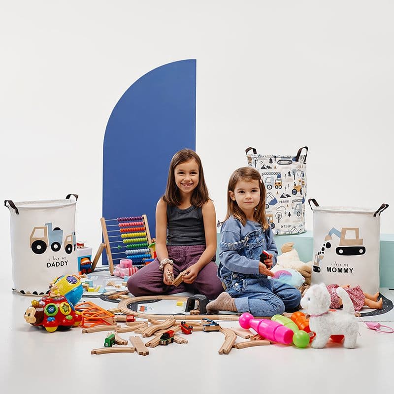 SIPO Στρογγυλό Καλάθι Αποθήκευσης Παιχνιδιών Μπουλντόζα (43L)