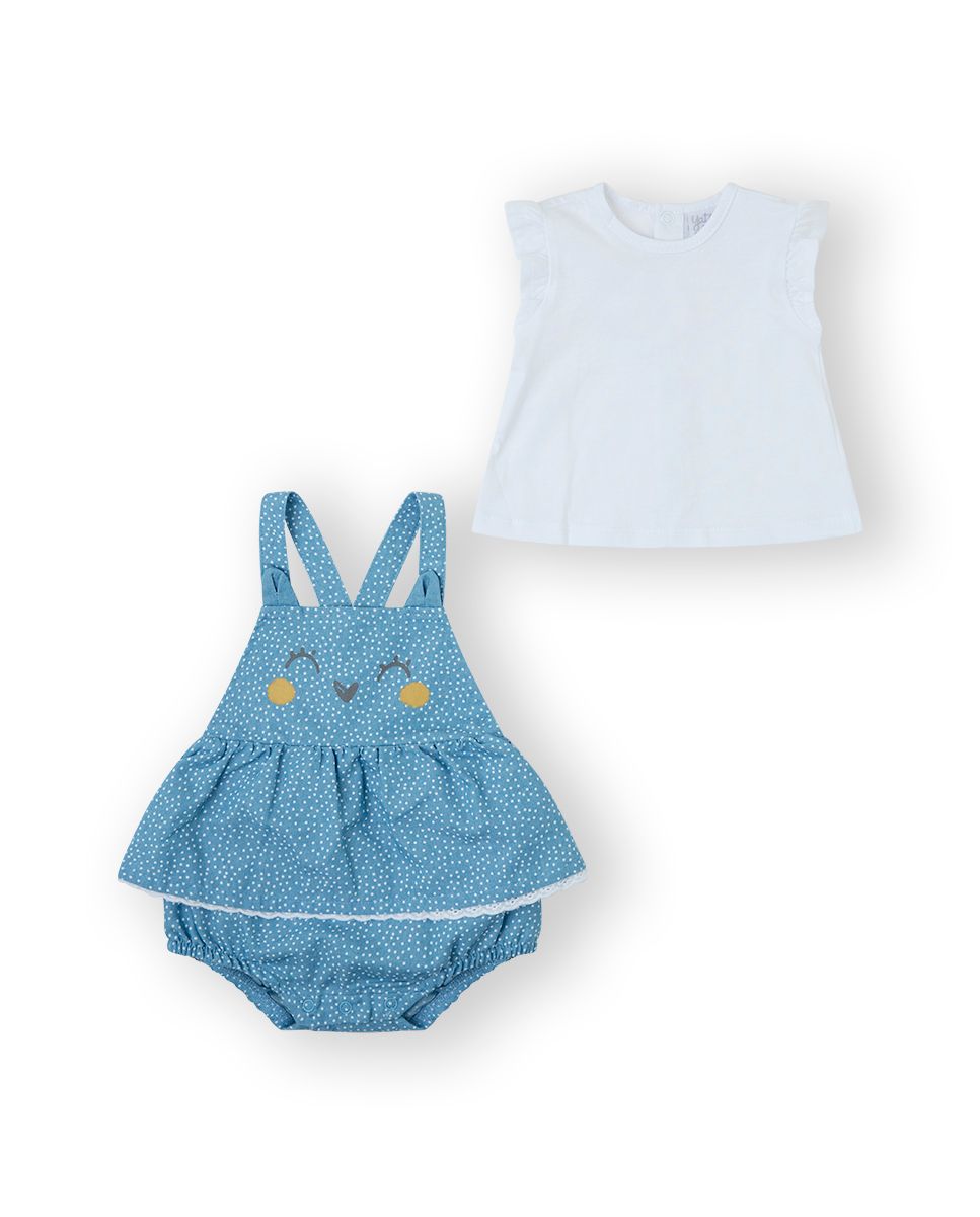 YATSI BABY Βρεφικό Φόρεμα Με Ενσωματωμένο Σορτσάκι & Μπλουζάκι Blue Mini Garden