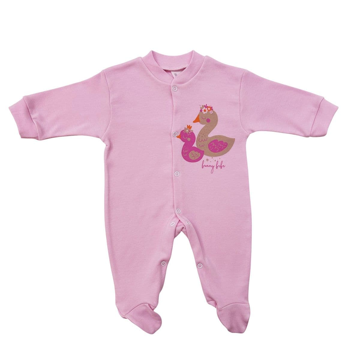 BUNNY BEBE Βρεφικό Βαμβακερό Μακρυμάνικο Φορμάκι Μακό Κύκνος Ροζ