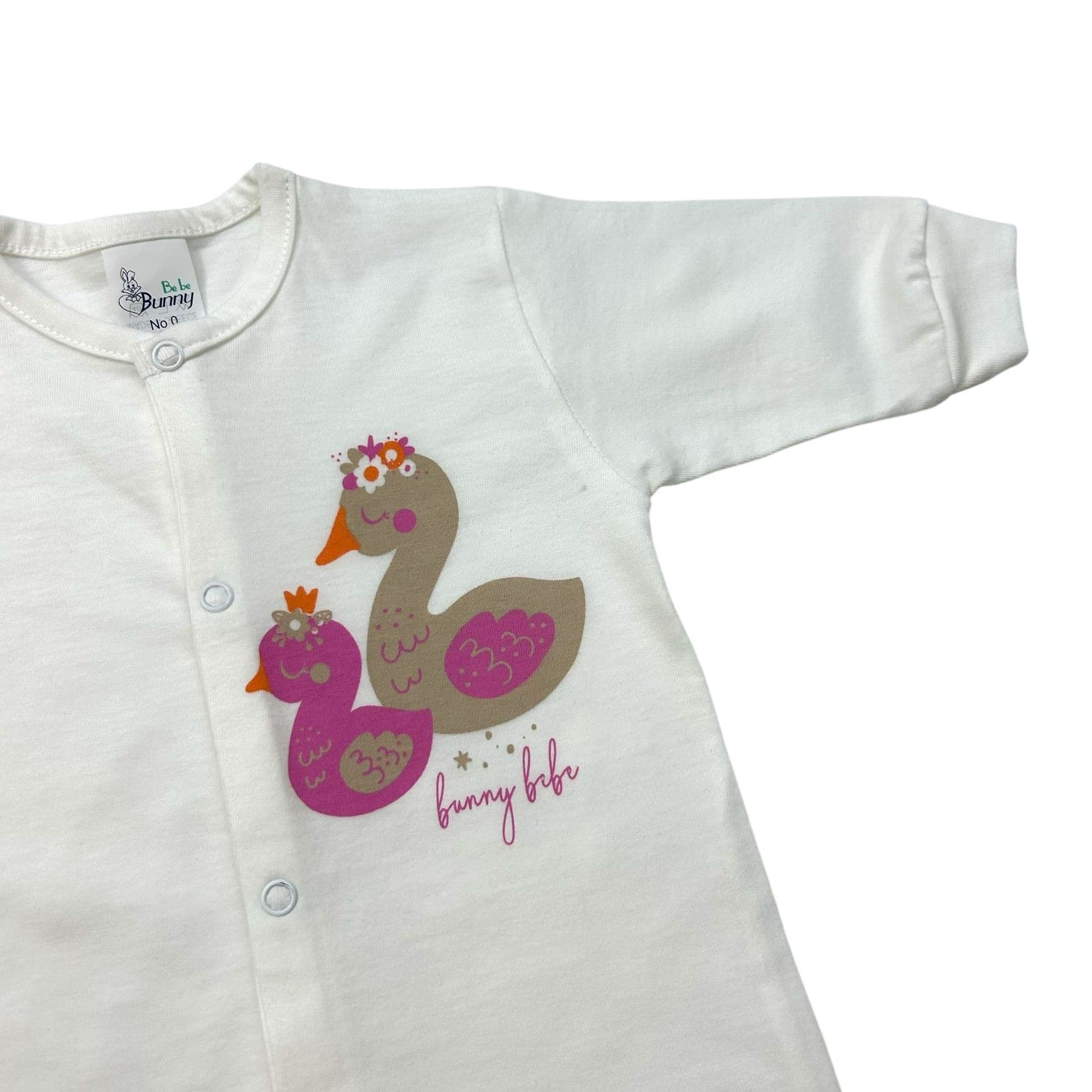 BUNNY BEBE Βρεφικό Βαμβακερό Μακρυμάνικο Φορμάκι Μακό Κύκνος Εκρού