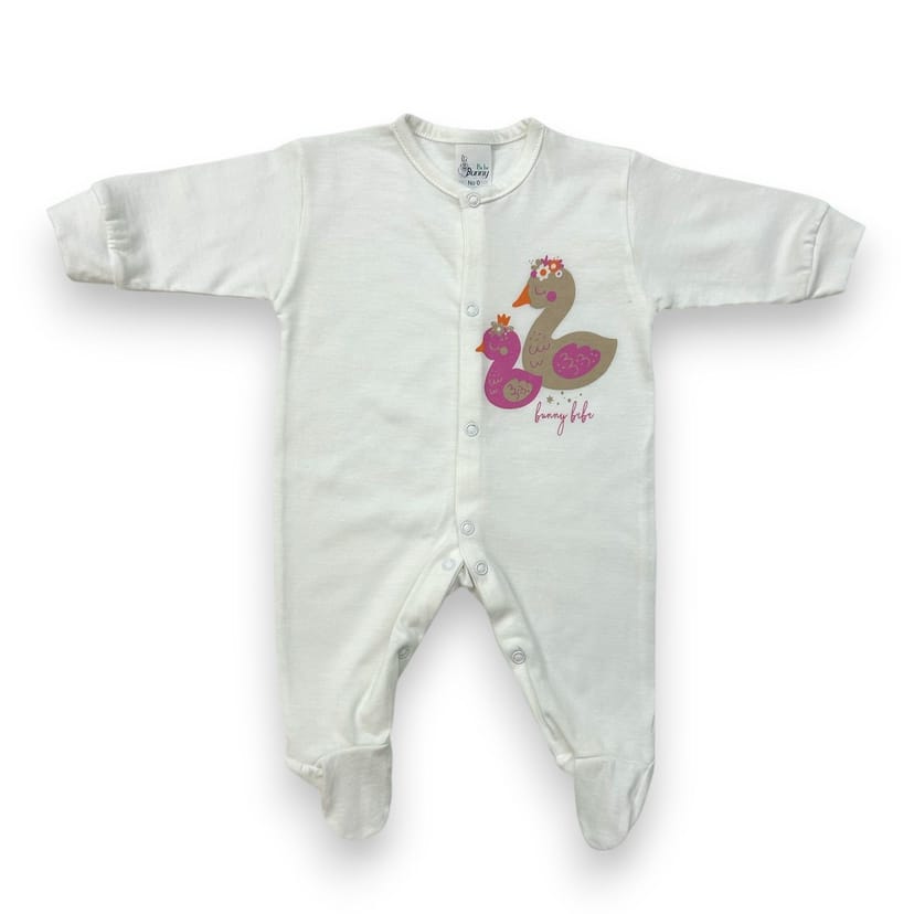 BUNNY BEBE Βρεφικό Βαμβακερό Μακρυμάνικο Φορμάκι Μακό Κύκνος Εκρού