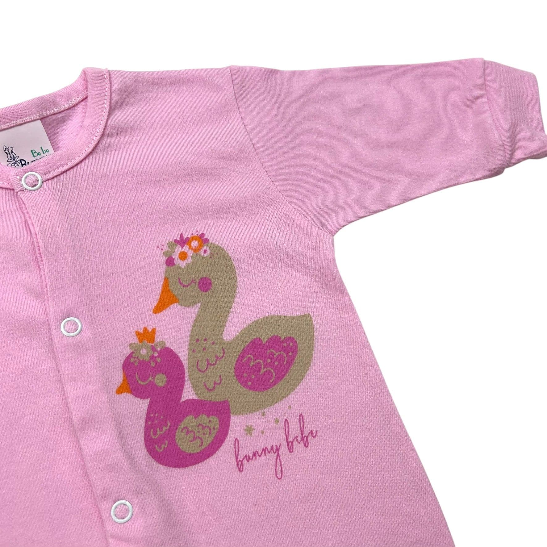 BUNNY BEBE Βρεφικό Βαμβακερό Μακρυμάνικο Φορμάκι Μακό Κύκνος Ροζ